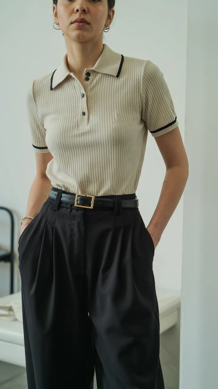 fall work outfits 2026 minimalist polo knit styling with timeless sophistication