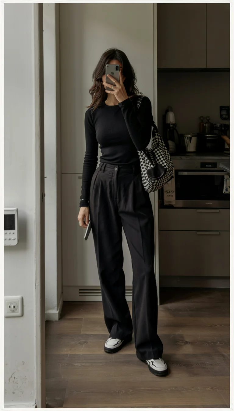 fall work outfits 2026 monochrome black with modern minimalist confidence