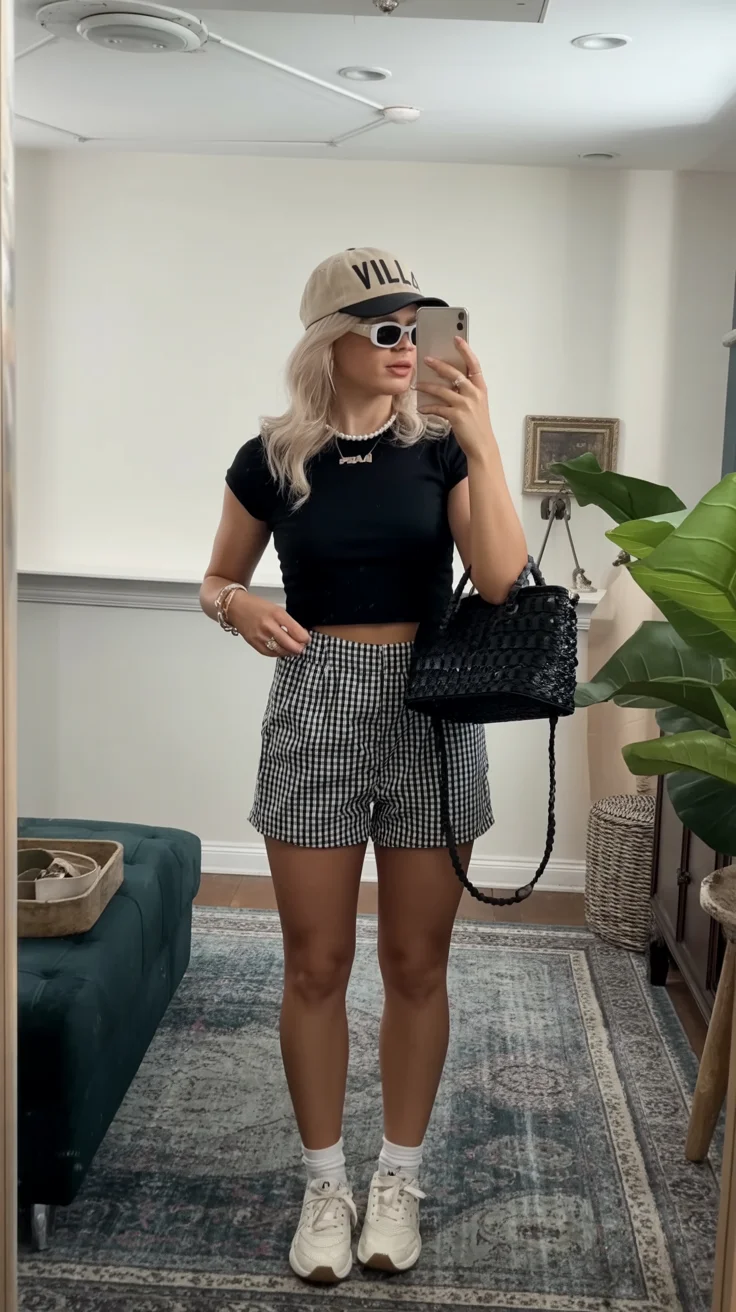 fashion trends 2026 july Gingham Shorts and Black Basics for a Playful Summer Mix