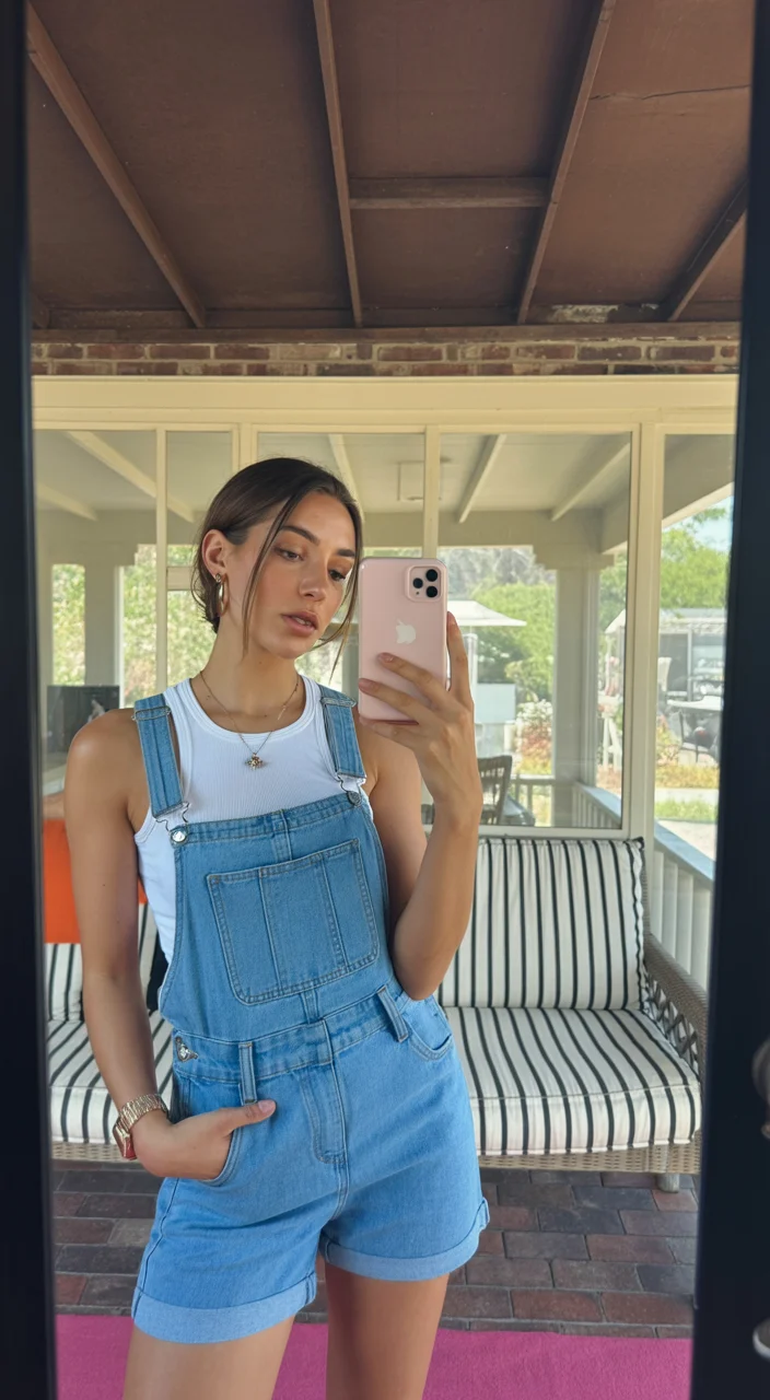 fashion trends 2026 july Denim Overalls with a Clean Summer Base