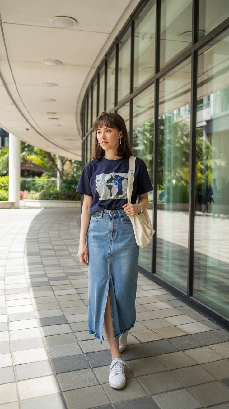 fashion trends 2026 july Long Denim Skirts Take Over Summer Streets