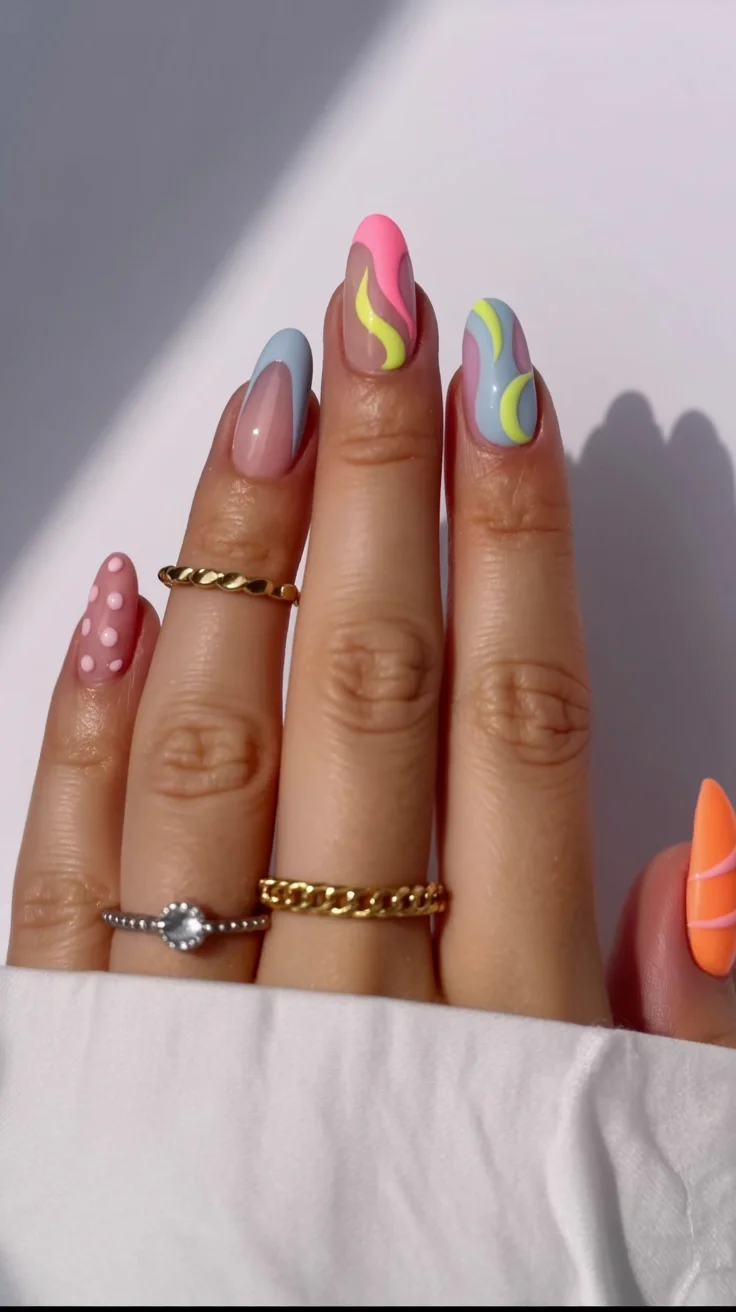 July nails design ideas 2026 Pastel Wave Nail Design