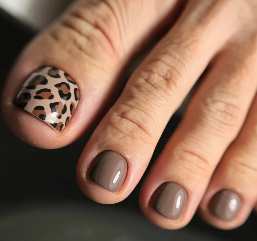 July toe nail colours ideas 2026 Soft Taupe Leopard Print H2