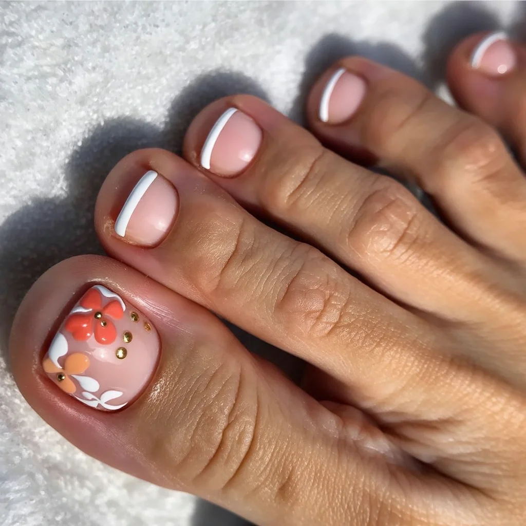 July toe nail colours ideas 2026 Blush Floral French Tip H2