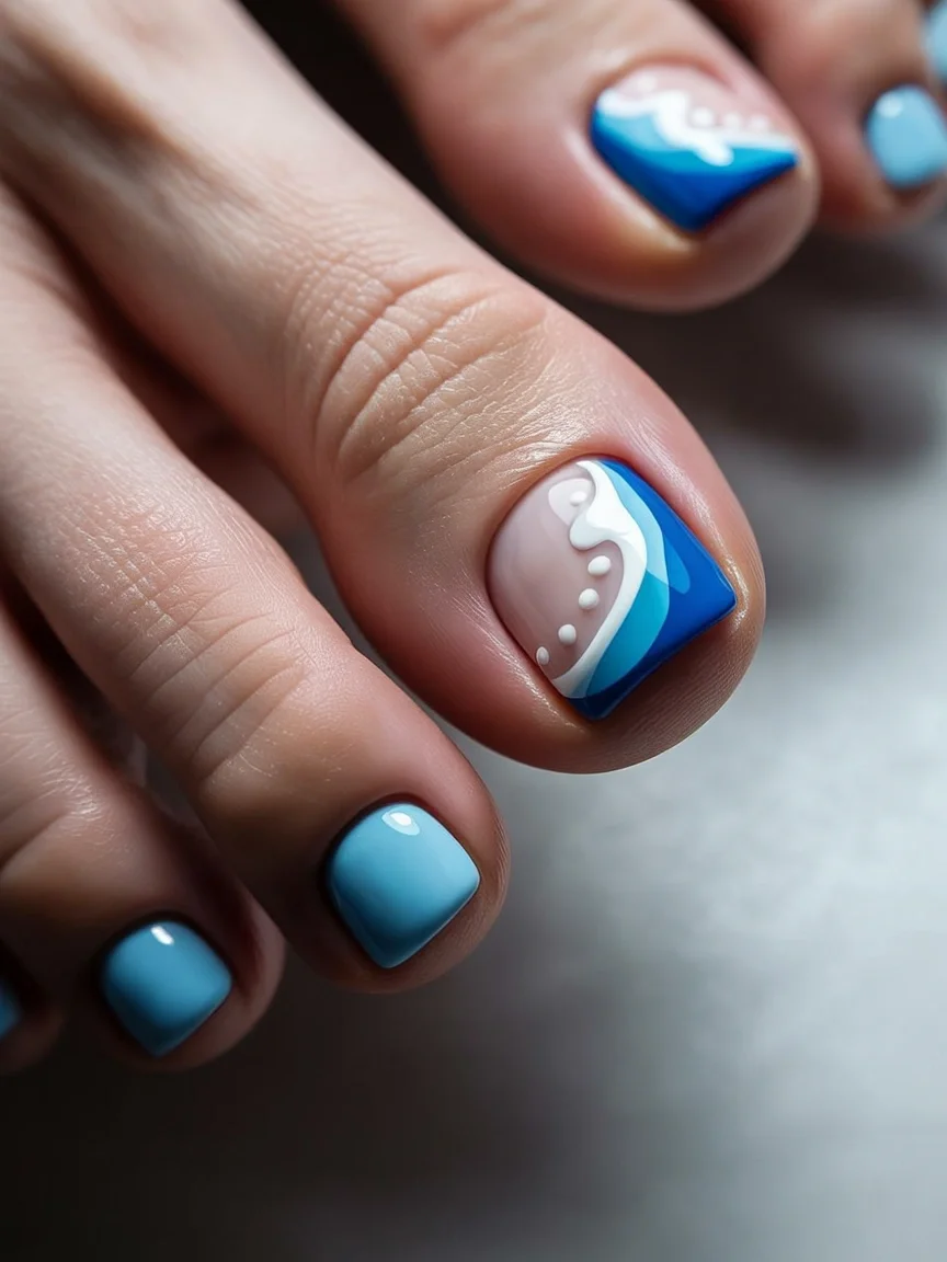 pedicure ideas june 2026 Ocean Blue Waves Inspired By Summer Shores