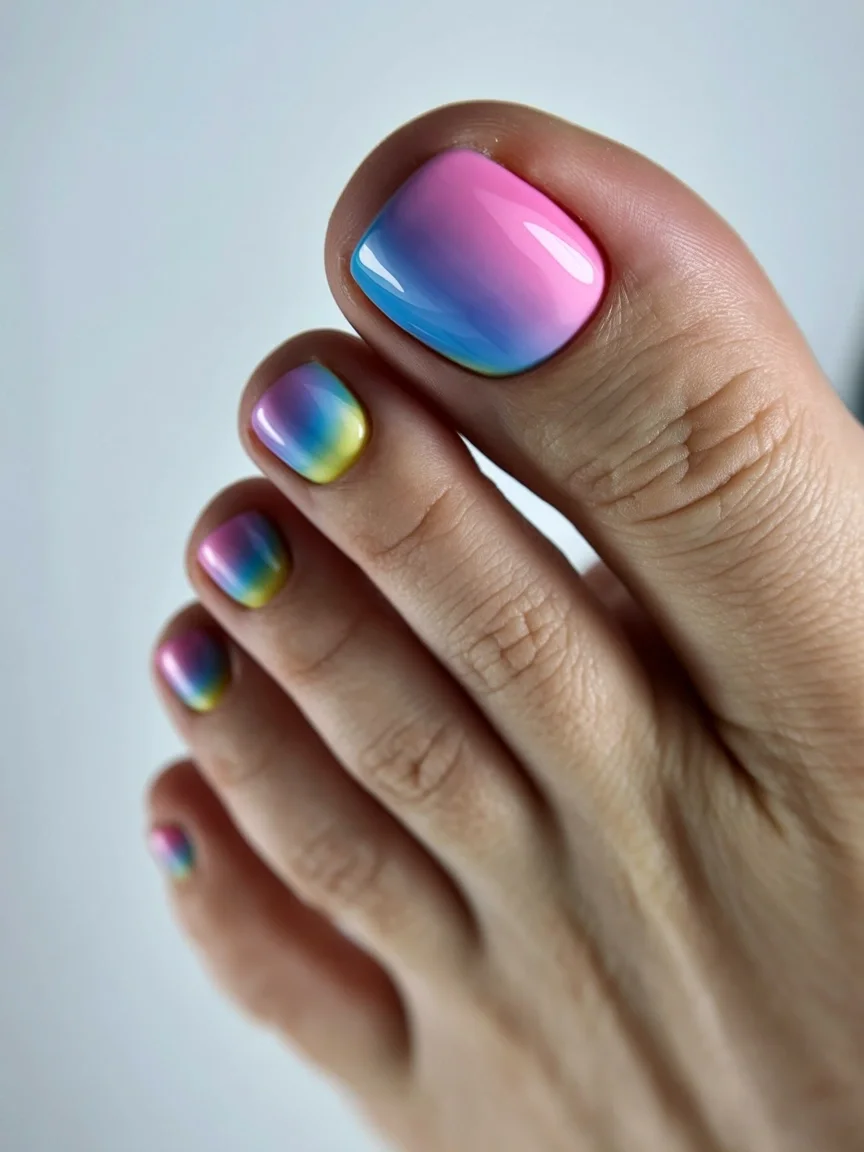 pedicure ideas june 2026 Rainbow Airbrush Ombre In Dreamy Pastels