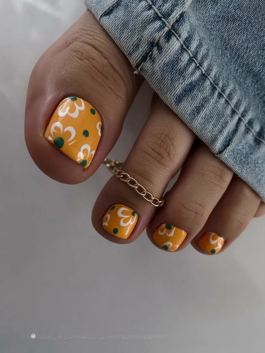 pedicure ideas june 2026 Golden Daisy Pattern With Summer Picnic Vibes