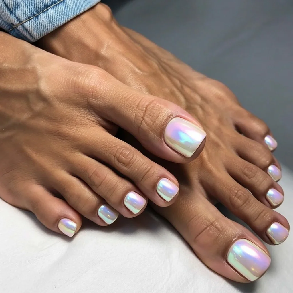 pedicure ideas june 2026 Pearl Chrome Glow For Elegant Summer Evenings