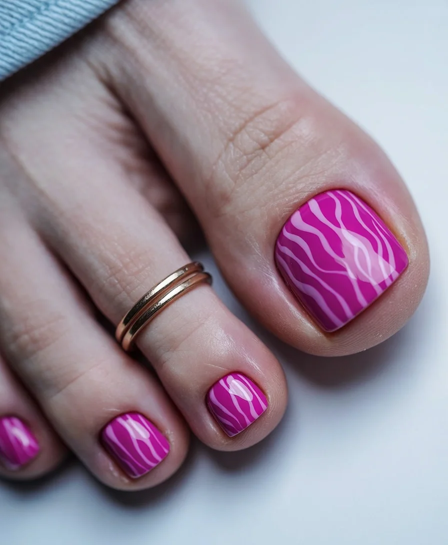 pedicure ideas june 2026 Hot Pink Zebra Waves For Bold Summer Days