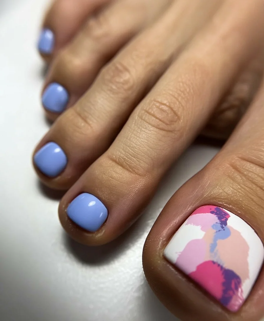 pedicure ideas june 2026 Pastel Lavender With Abstract Brushstroke Art