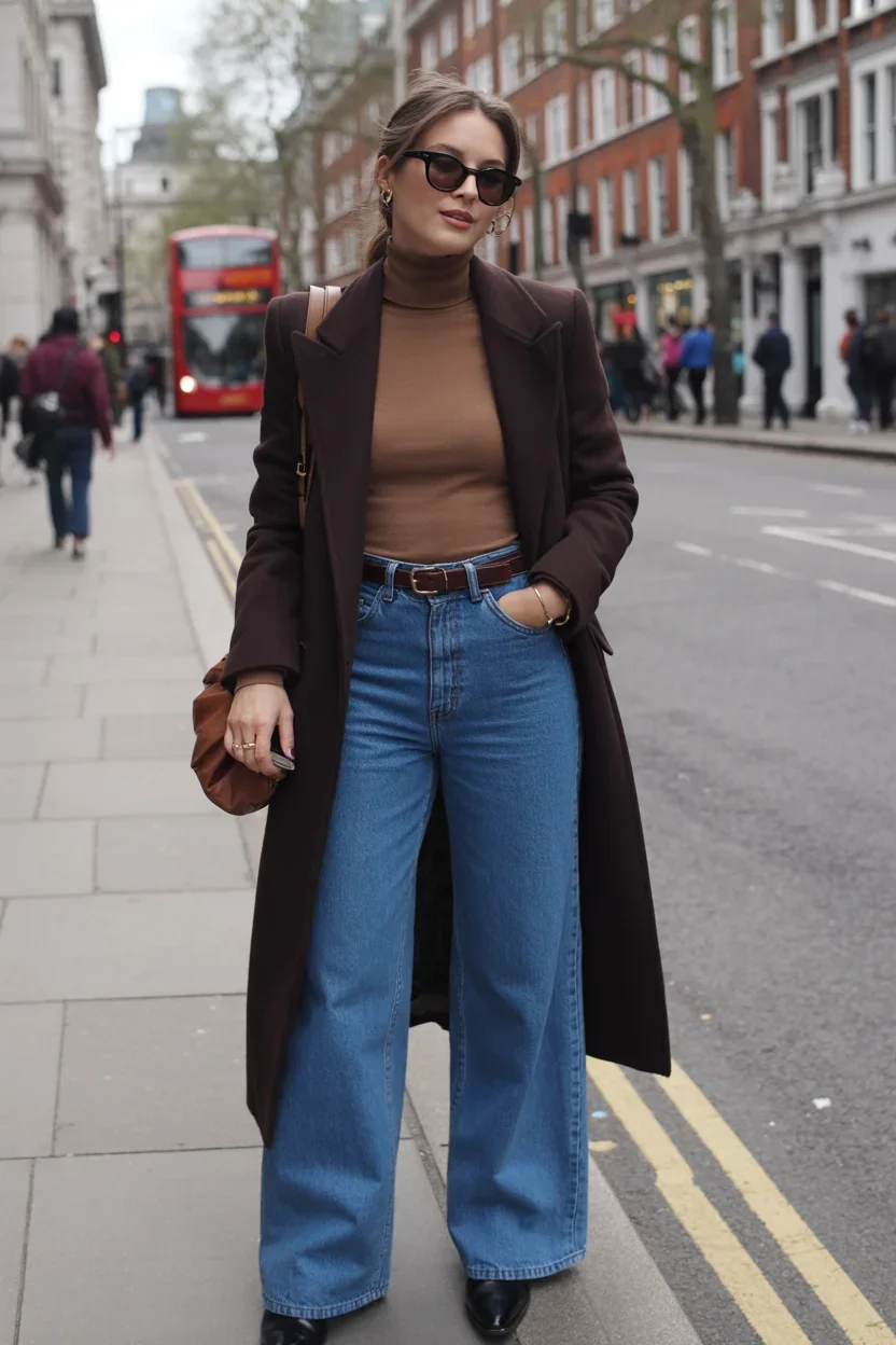 modest fall fashion outfits 2026 Chocolate Layers and Relaxed Denim Confidence