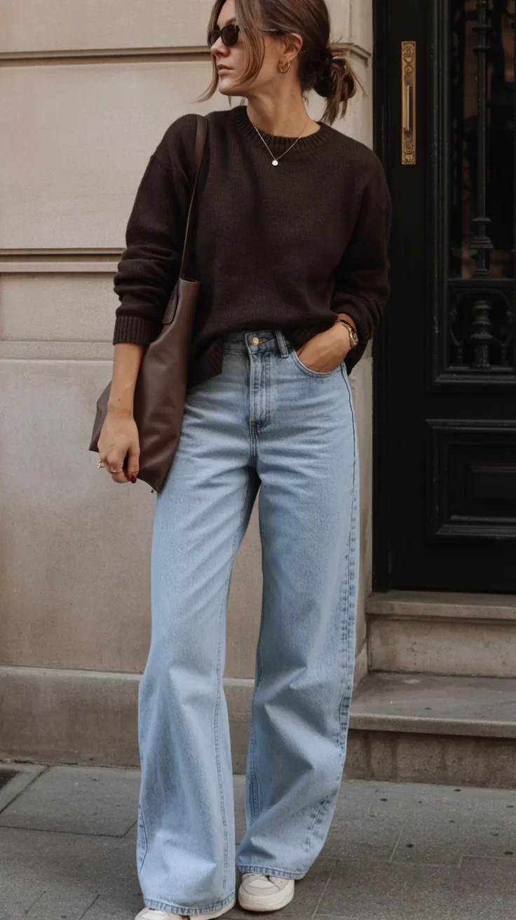 modest fall fashion outfits 2026 Rich Chocolate Knits and Timeless Denim
