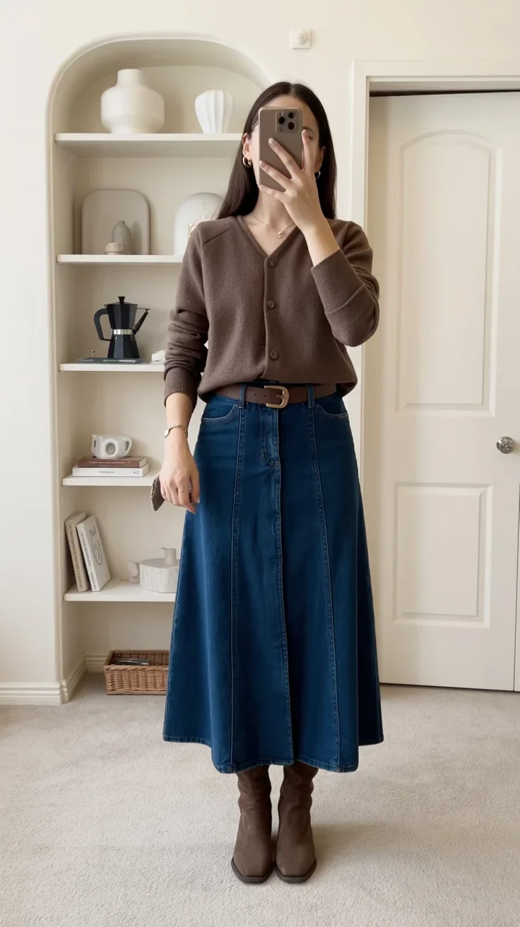 modest fall fashion outfits 2026 Denim Maxi Skirts With Cozy Autumn Charm