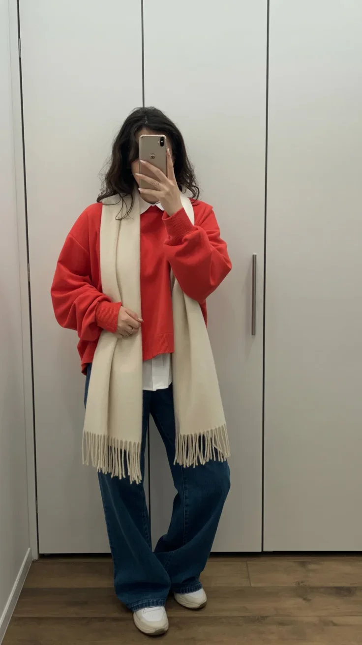 modest fall fashion outfits 2026 Bold Autumn Color With a Cozy Scarf