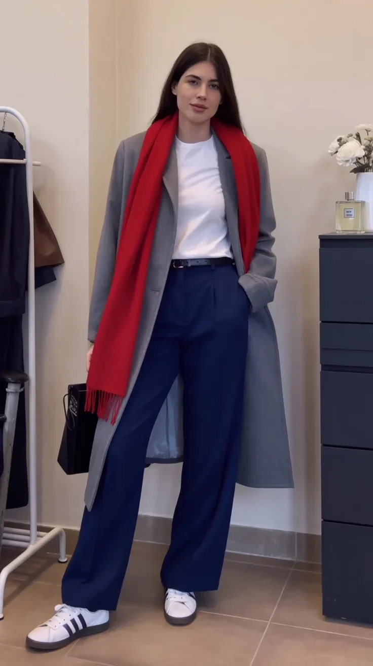 modest fall fashion outfits 2026 Tailored Layers With a Pop of Autumn Red