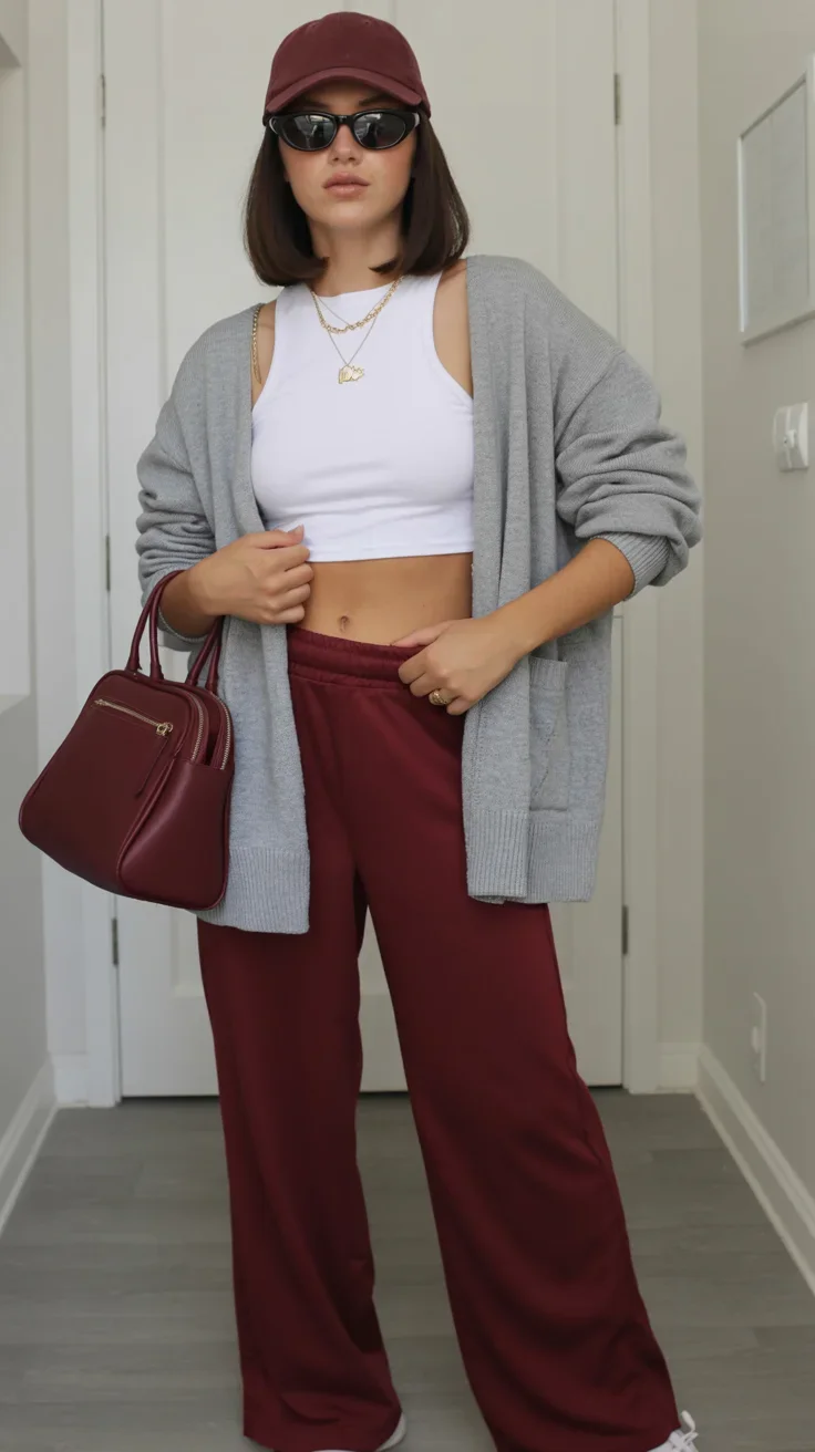 modest fall fashion outfits 2026 Cozy Athleisure in Rich Burgundy Tones