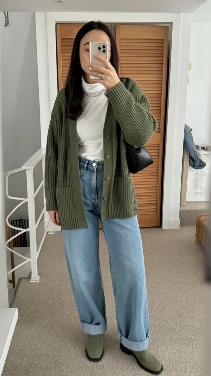 modest fall fashion outfits 2026 Olive Knit Layers for Everyday Fall Comfort