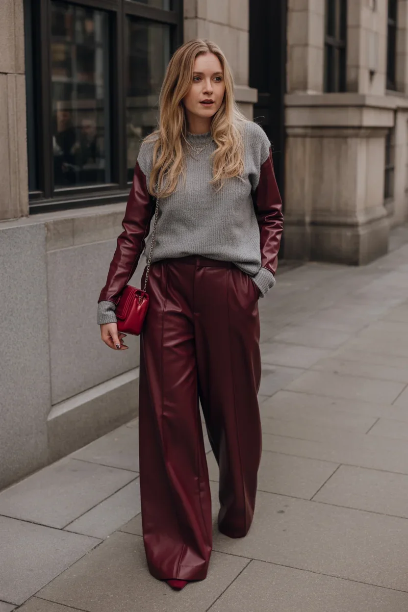 modest fall fashion outfits 2026 Burgundy Leather and Elevated Fall Sophistication