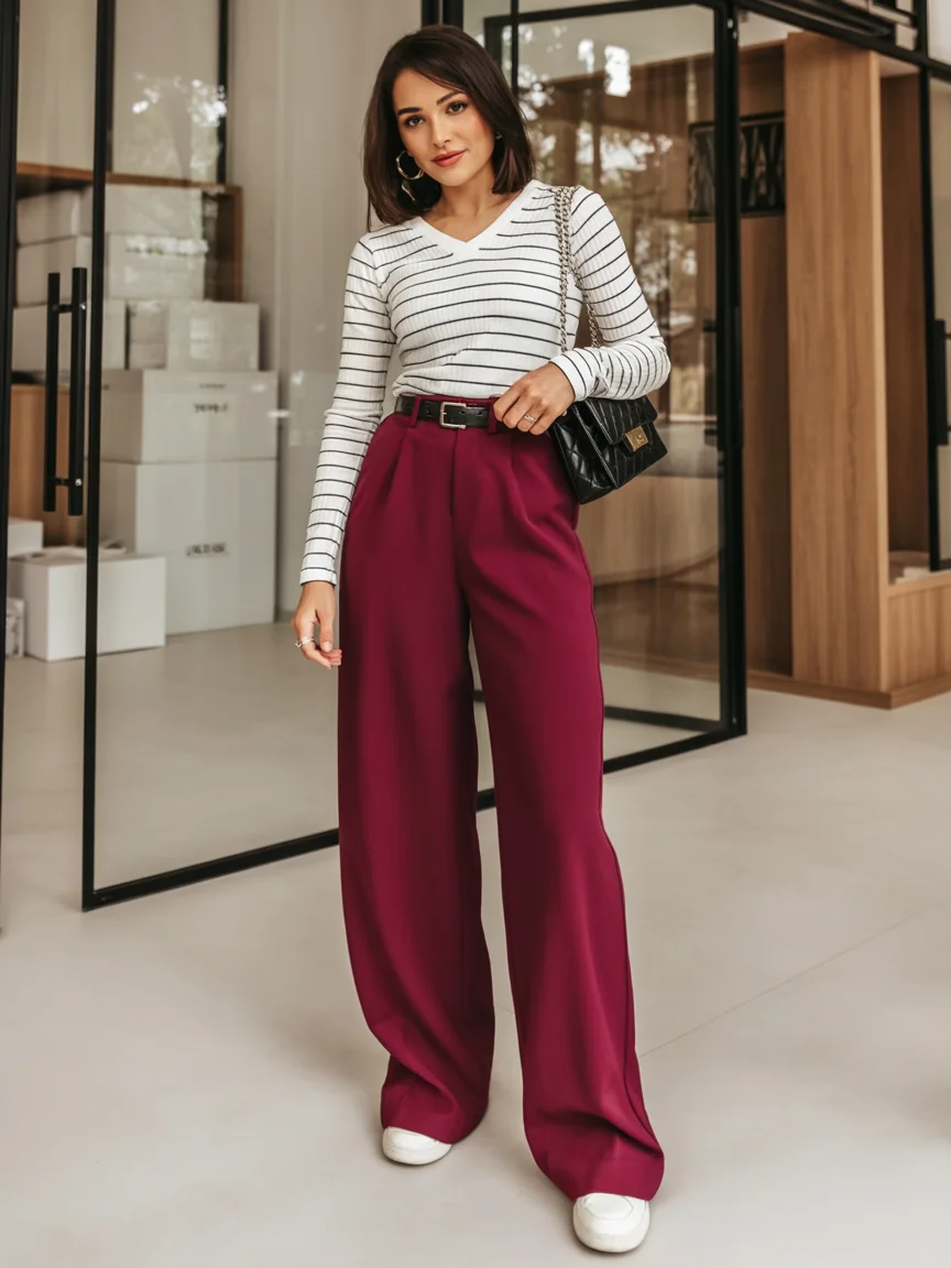 must-have fall outfits for women 2026 Burgundy Trousers for a Fresh Autumn Statement