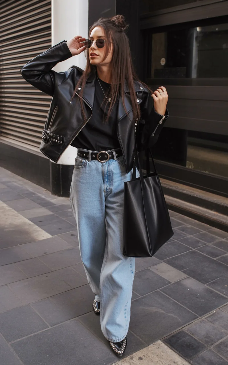 must-have fall outfits for women 2026 Retro Denim and Leather Confidence