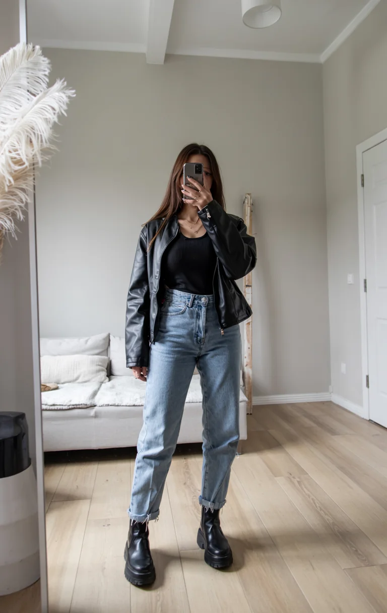 nightout fall outfits going out 2026 Black Leather and Denim for Everyday Night Out Style