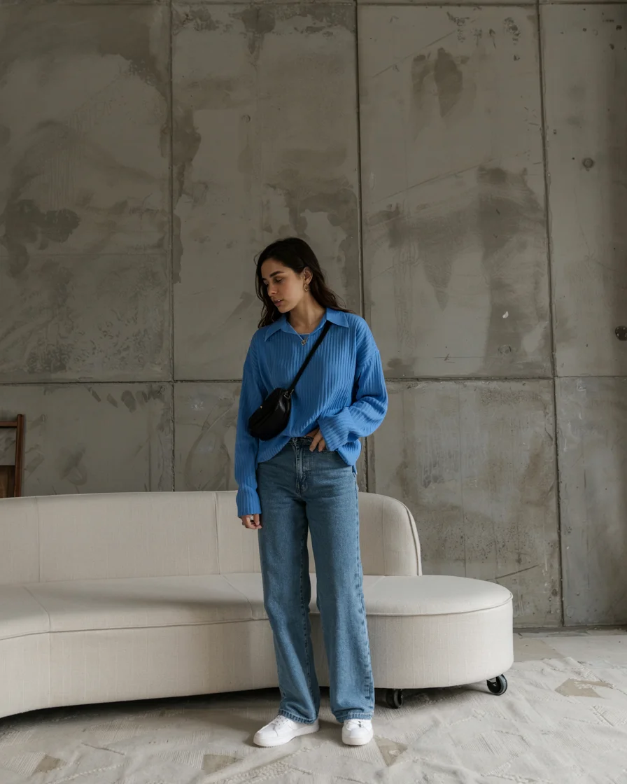 nightout fall outfits going out 2026 Relaxed Blue Knit for Casual Evening Plans