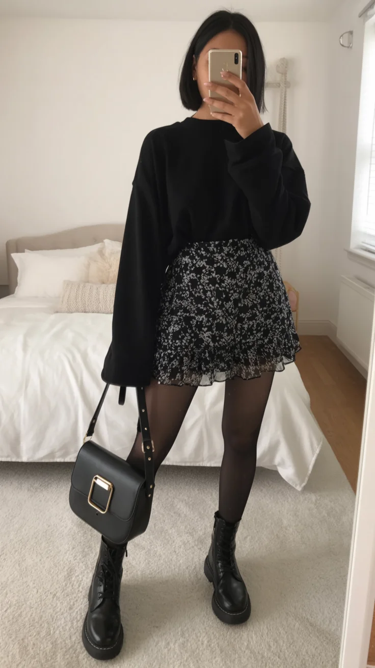 nightout fall outfits going out 2026 Floral Mini Skirt With Cozy Sweater Styling