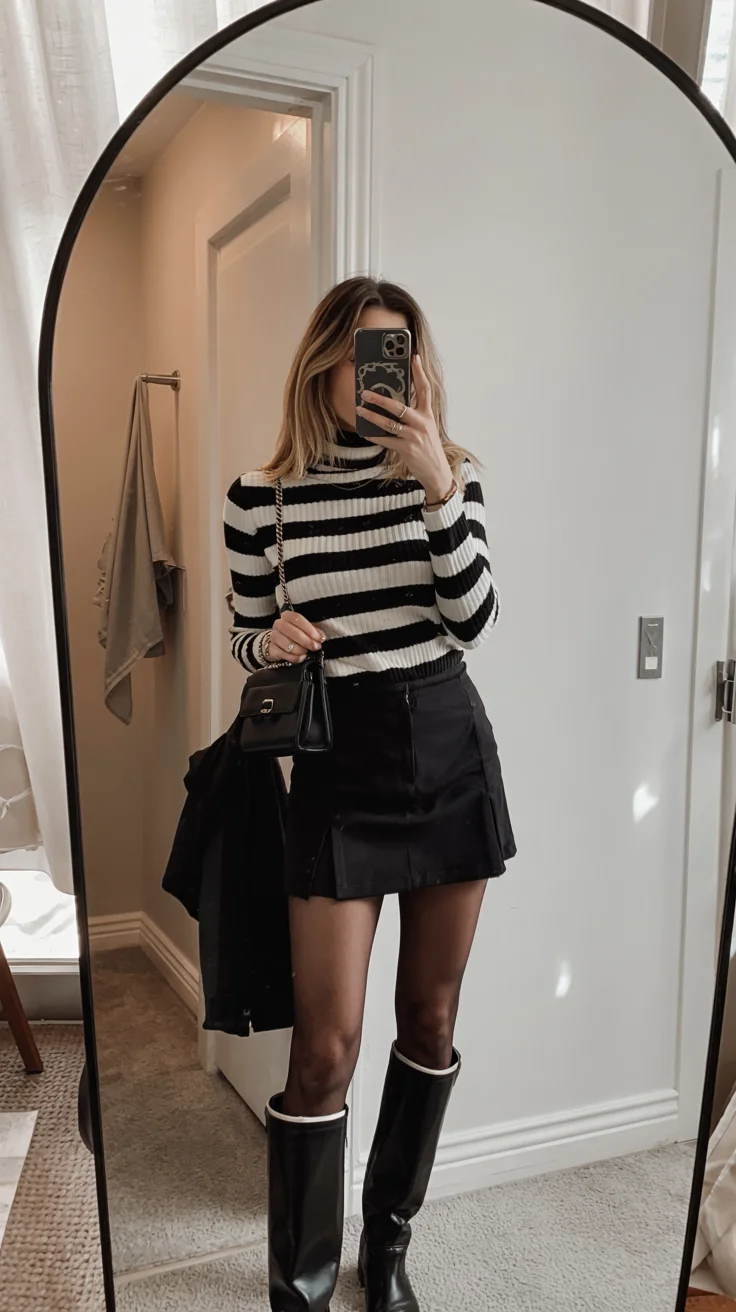 nightout fall outfits going out 2026 Striped Knit and Mini Skirt for a Chic Club Night