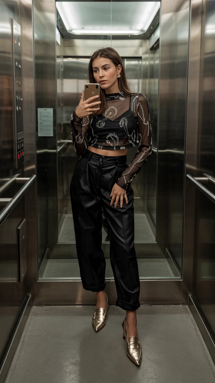nightout fall outfits going out 2026 Sheer Sparkle for a Glamorous Club Night
