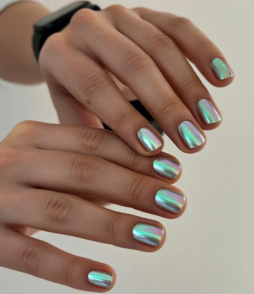 plain summer nails 2026 Iridescent Chrome That Catches Every Ray of Light