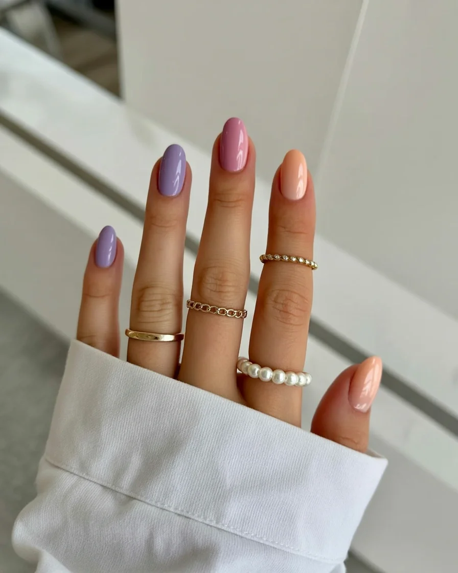 plain summer nails 2026 Pastel Mix Nails with a Soft Summer Palette