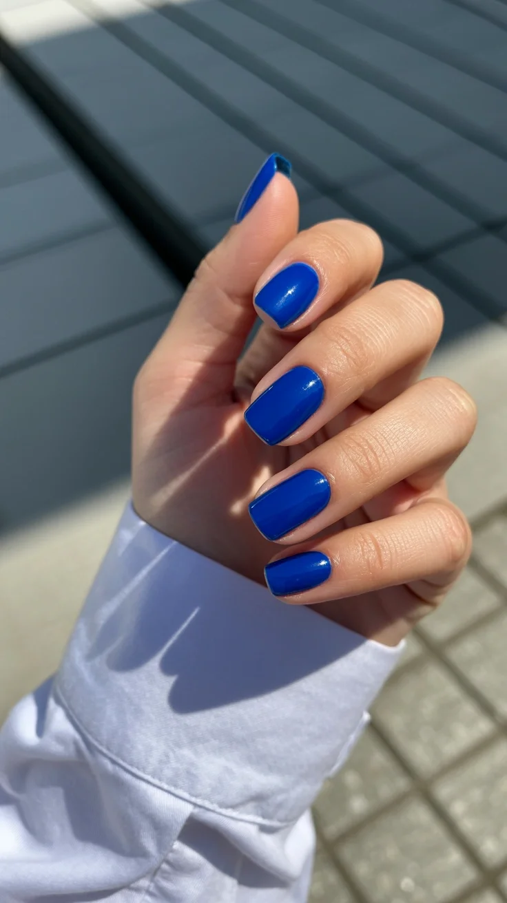 plain summer nails 2026 Royal Blue Gloss for a Bold Summer Statement
