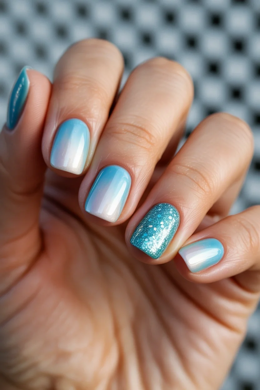 plain summer nails 2026 Sea Glass Blue with a Touch of Sparkle