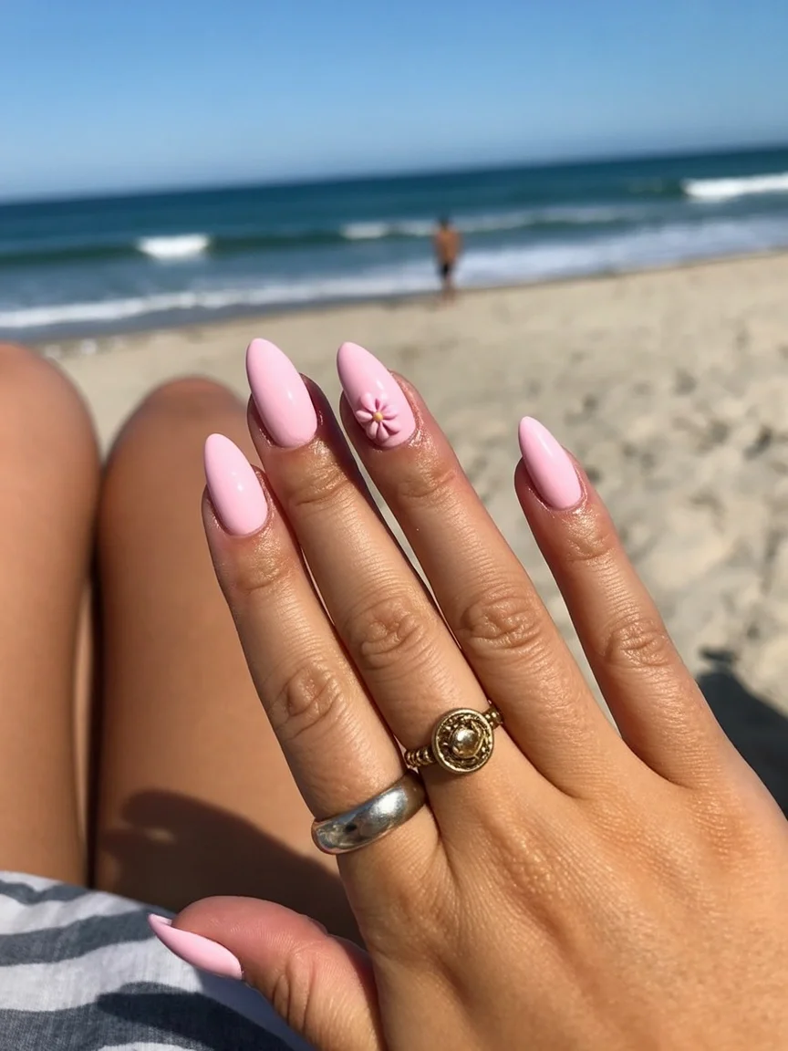 plain summer nails 2026 Soft Pink Bloom for Beachside Weekends