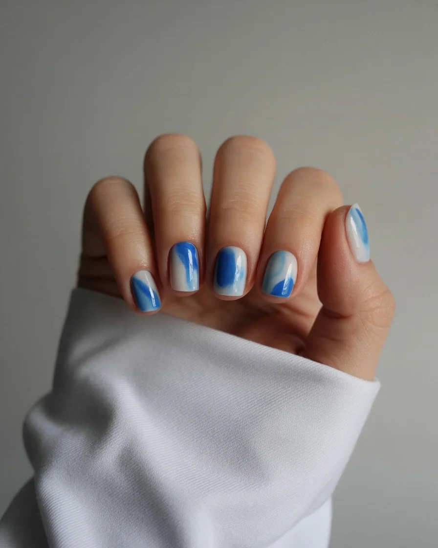 plain summer nails 2026 Cloud Washed Blue Minimalist Art