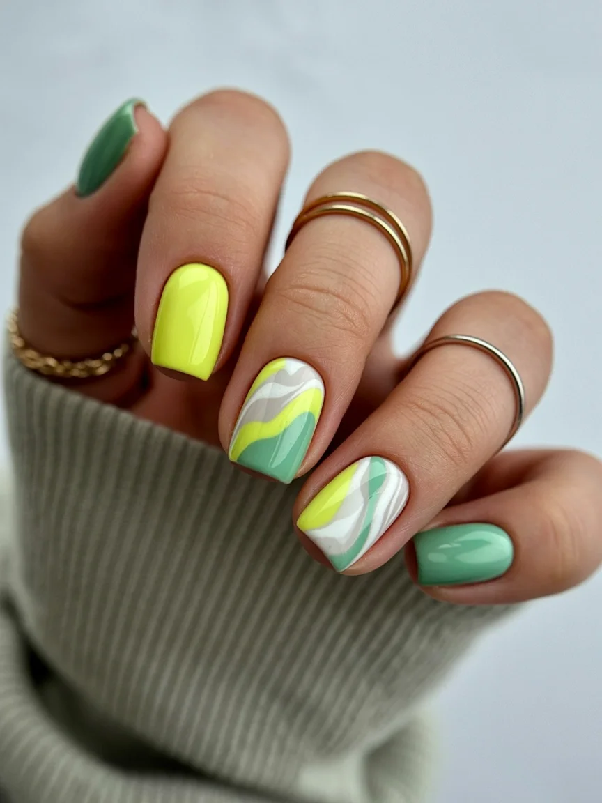 plain summer nails 2026 Fresh Lime and Sage Waves for a Playful Season