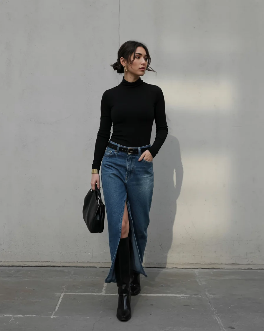 romantic dinner outfits date night fall 2026 Elegant Denim Skirt for a Modern Romantic Look