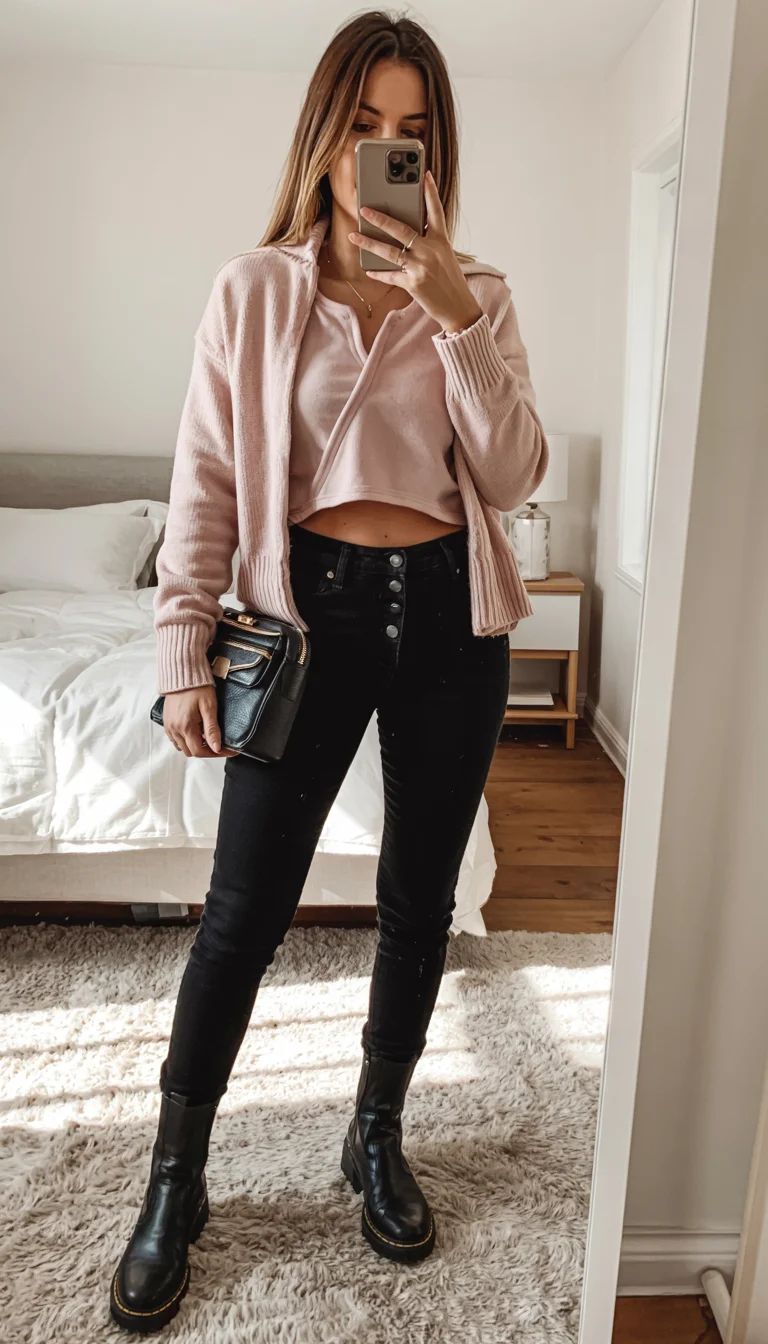 romantic dinner outfits date night fall 2026 Soft Pink Layers for a Sweet Fall Evening