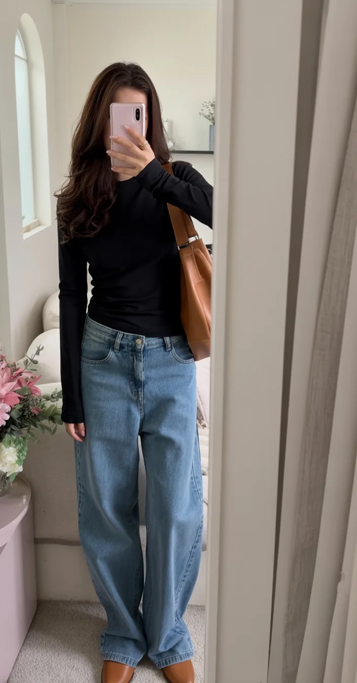 simpl fall outfits ideas 2026 Relaxed Wide Leg Jeans With Timeless Black Basics