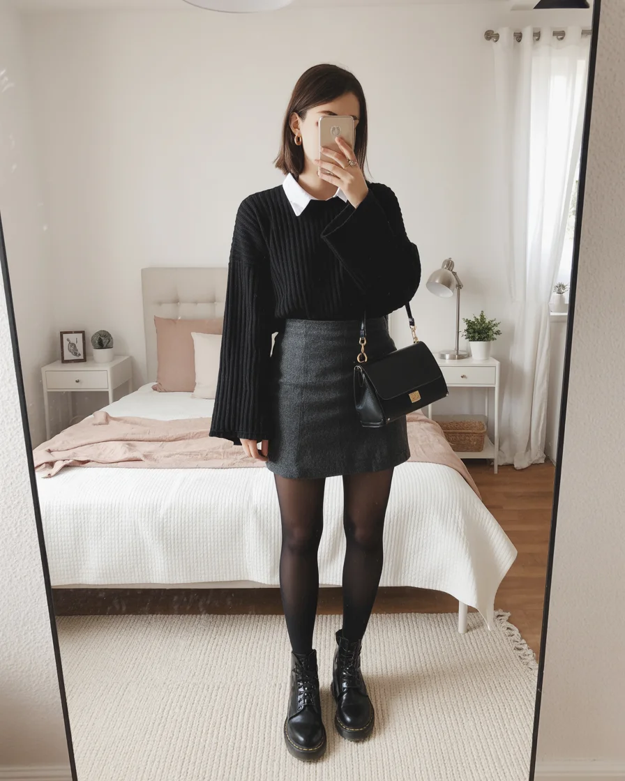 simpl fall outfits ideas 2026 Classic Black and Gray With Modern School Style