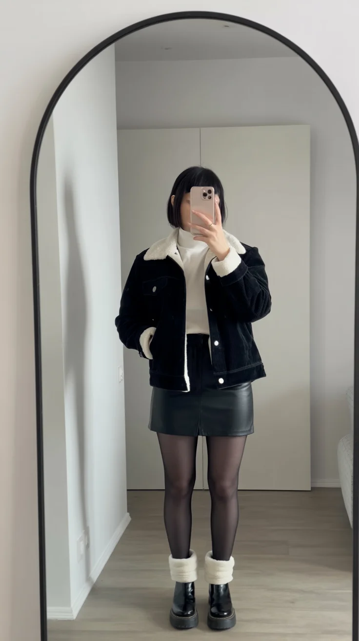 simpl fall outfits ideas 2026 Black and White Layers With a Cozy Twist