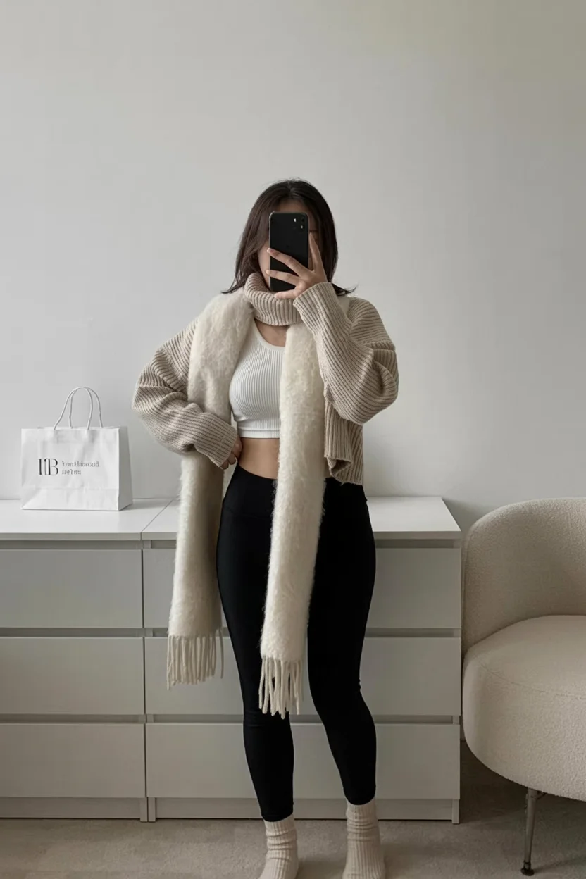 simpl fall outfits ideas 2026 Soft Knitwear With Black Leggings for Everyday Comfort