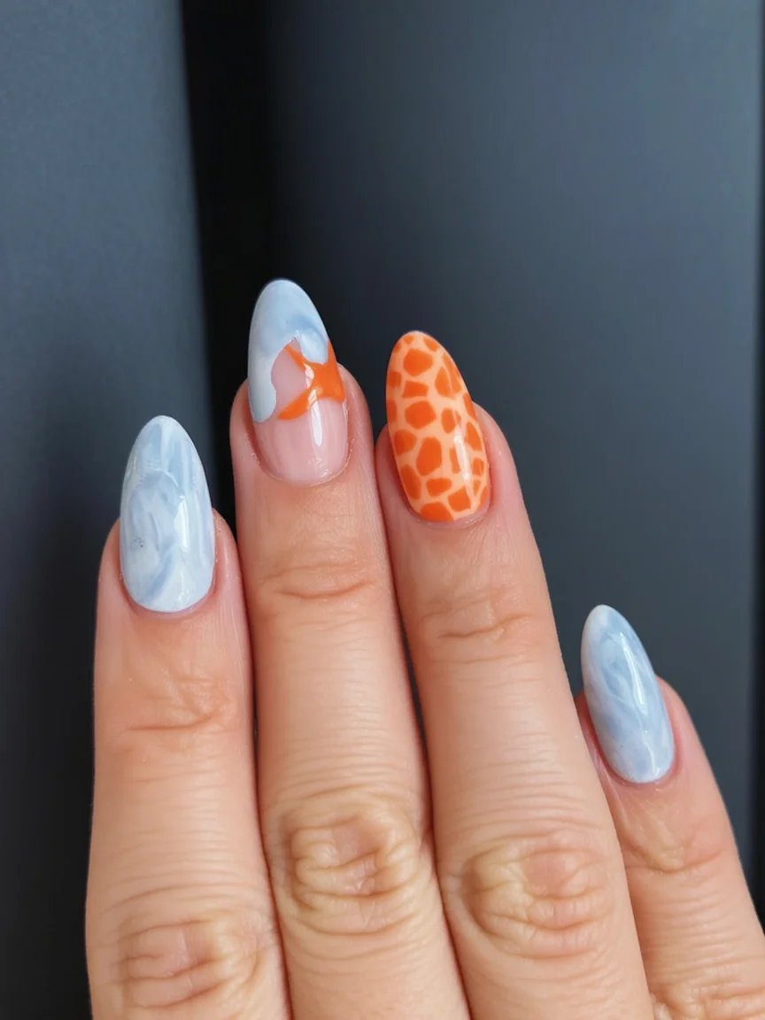 starfish summer nails 2026 Orange Starfish and Sea Glass Fantasy
