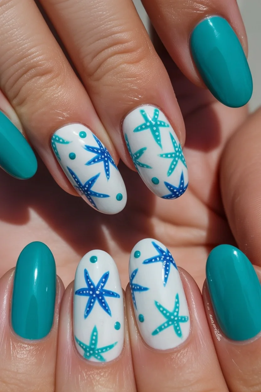 starfish summer nails 2026 Turquoise Starfish Pattern with Ocean Energy
