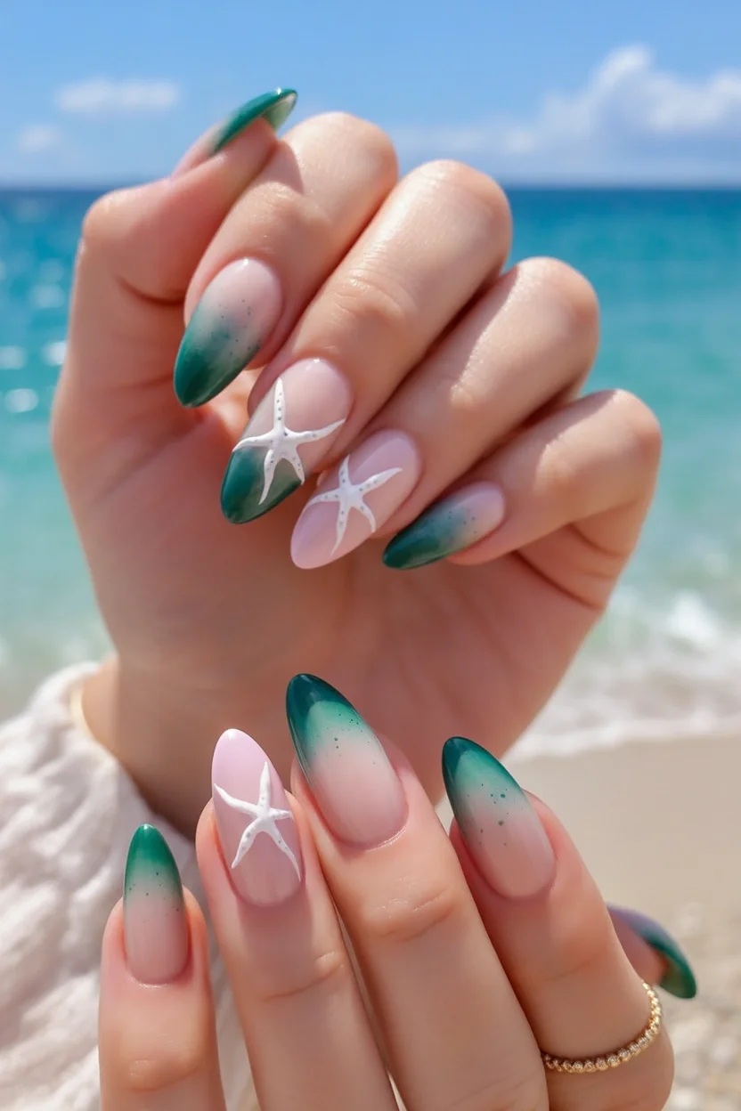 starfish summer nails 2026 Emerald Tide Starfish Ombre