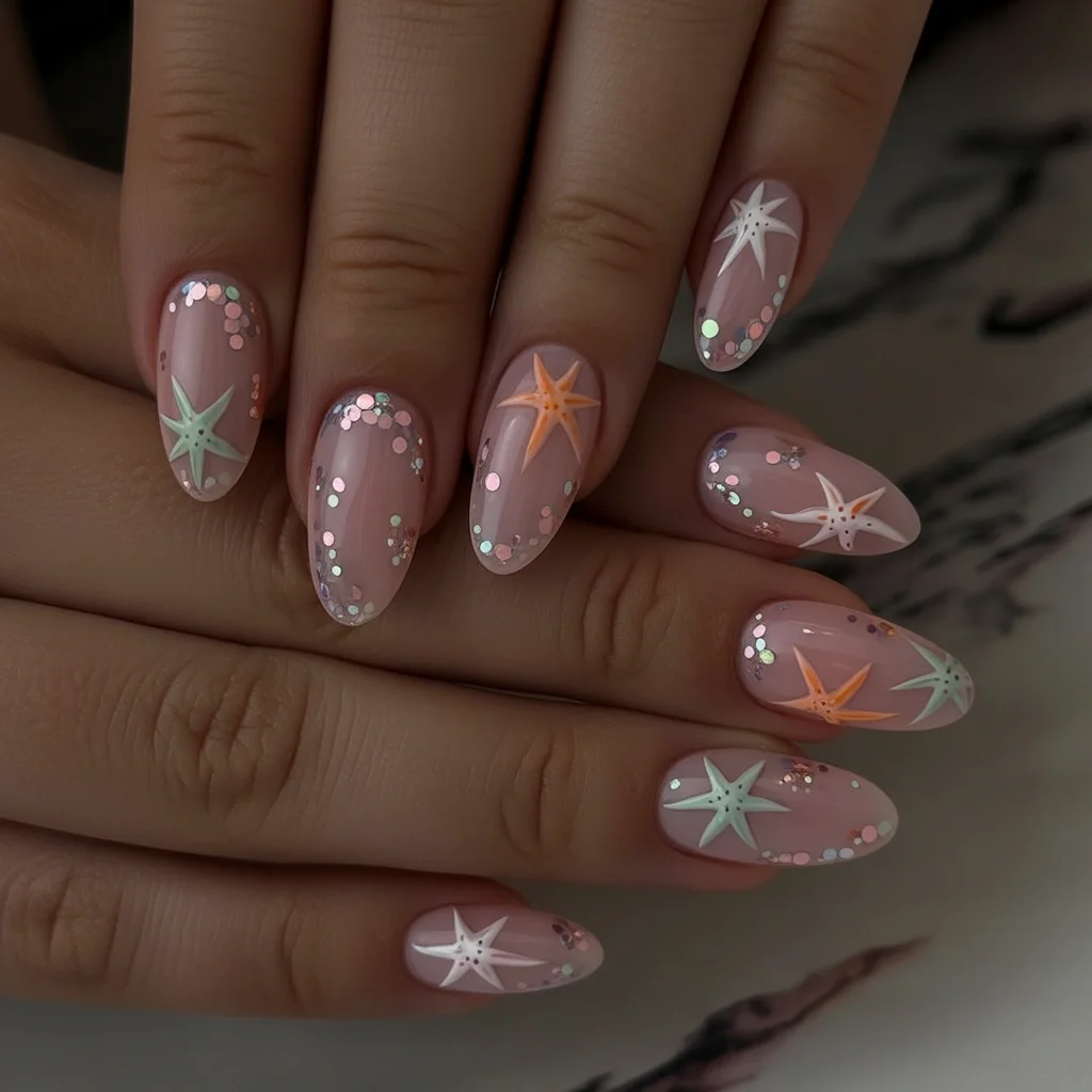 starfish summer nails 2026 Pastel Starfish Confetti Magic