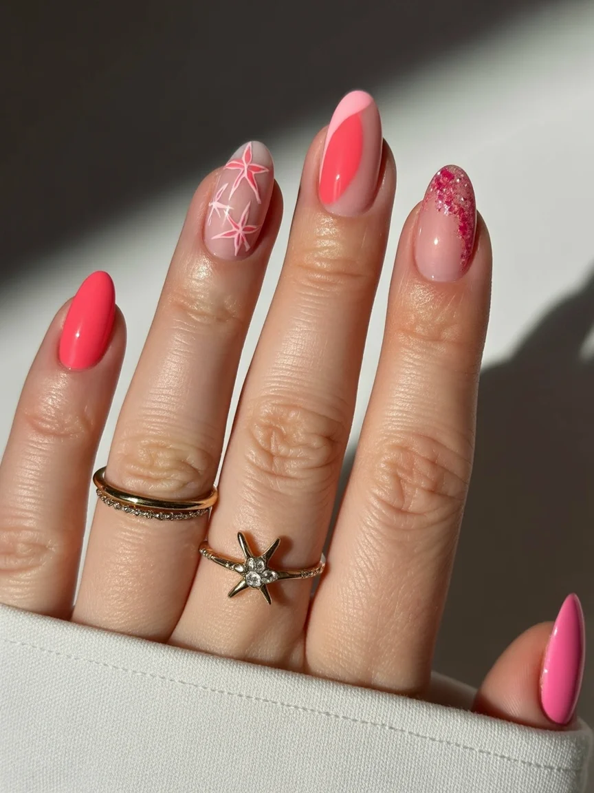 starfish summer nails 2026 Neon Pink Starfish Glow