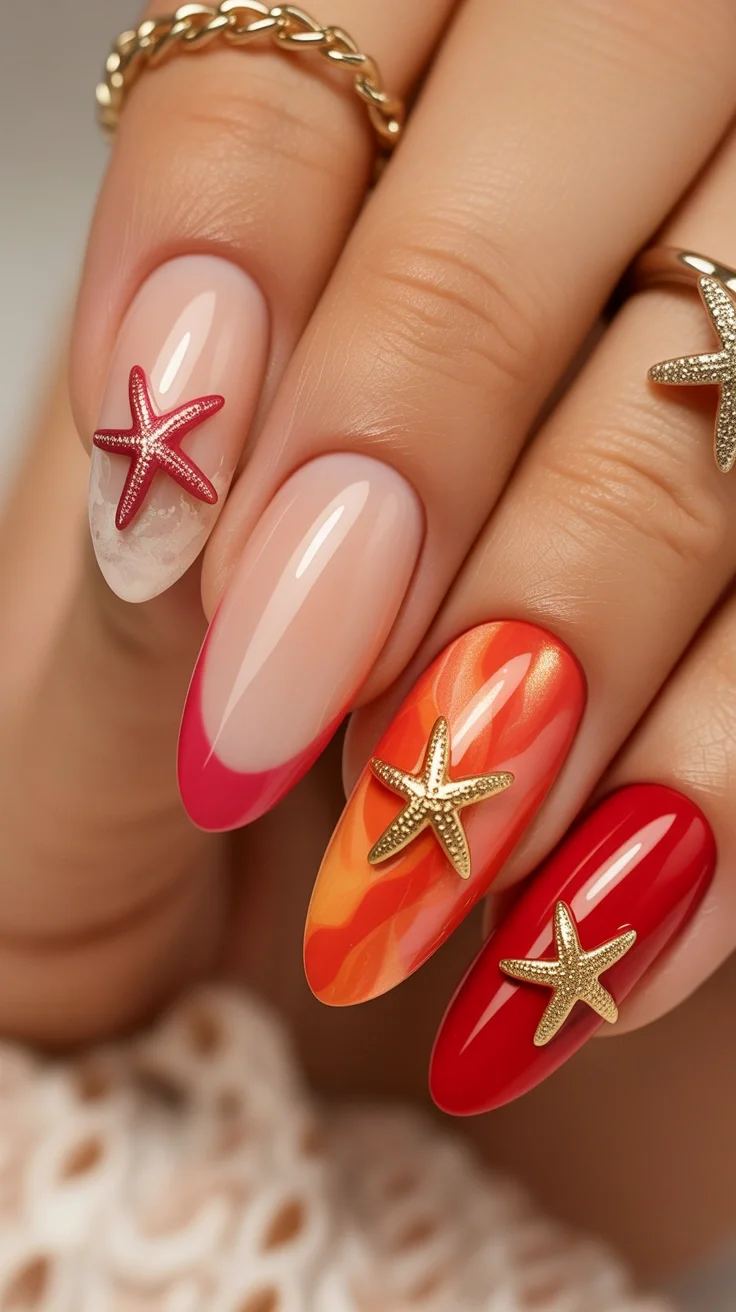 starfish summer nails 2026 Sunset Coral Starfish Statement