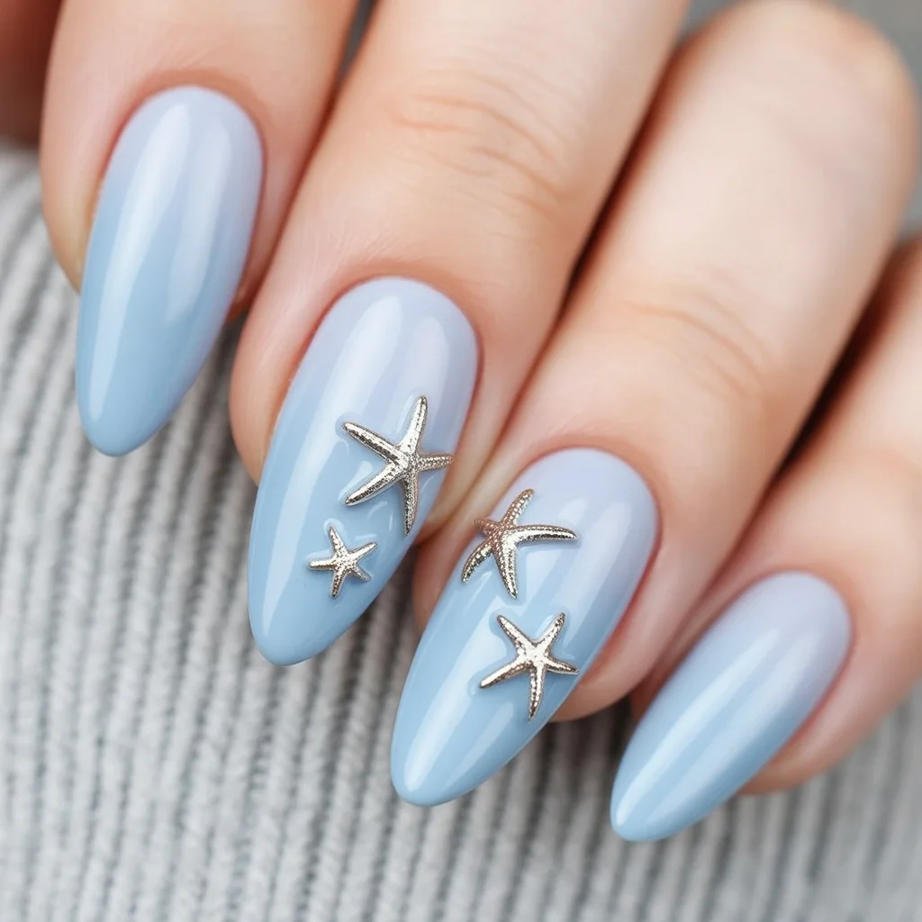 starfish summer nails 2026 Powder Blue Starfish Charm