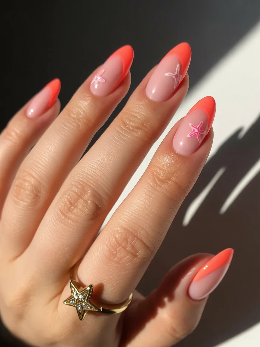 starfish summer nails 2026 Coral French Starfish Glow